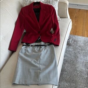 Express Red Blazer with Gray Pencil Skirt